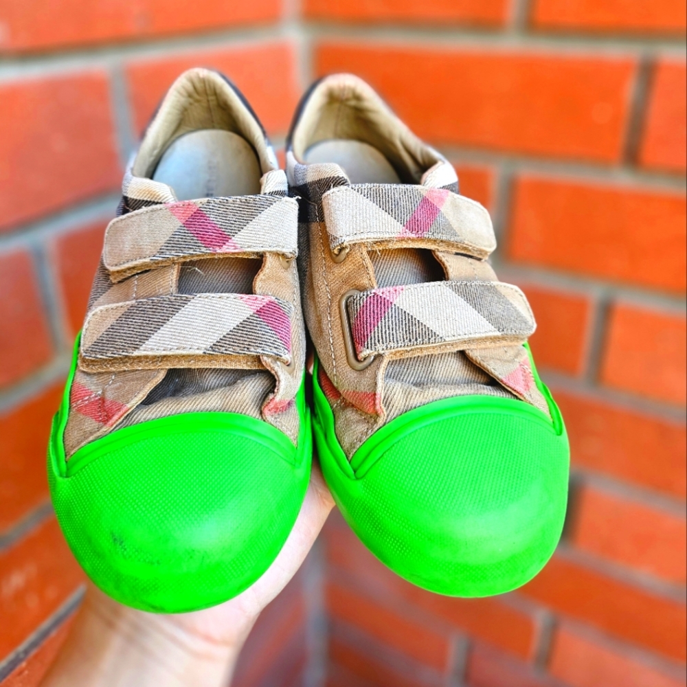 Burberry Kids Checked Trainers Beige Vintage green sole Size EU32 - Picture 10 of 12